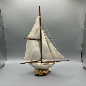 Vintage Midcentury Mother Of Pearl Sail Boat Model MCM
